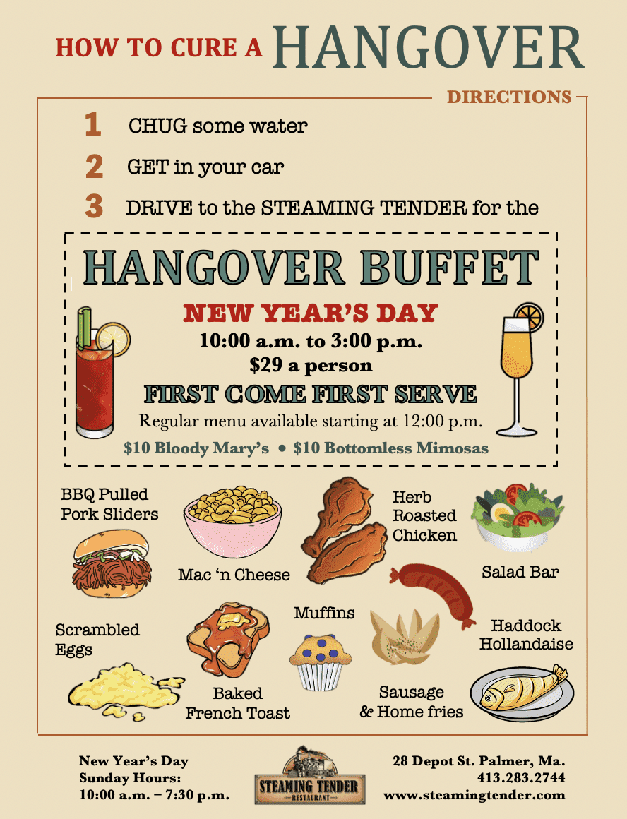 Screenshot of the Hangover Buffet flyer.